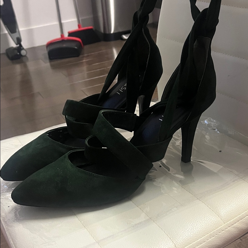 Dark Green Suede Heels